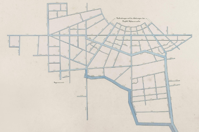 Übersicht der Rohrdimensionen im Trinkwassernetz Karlsruhe 1872