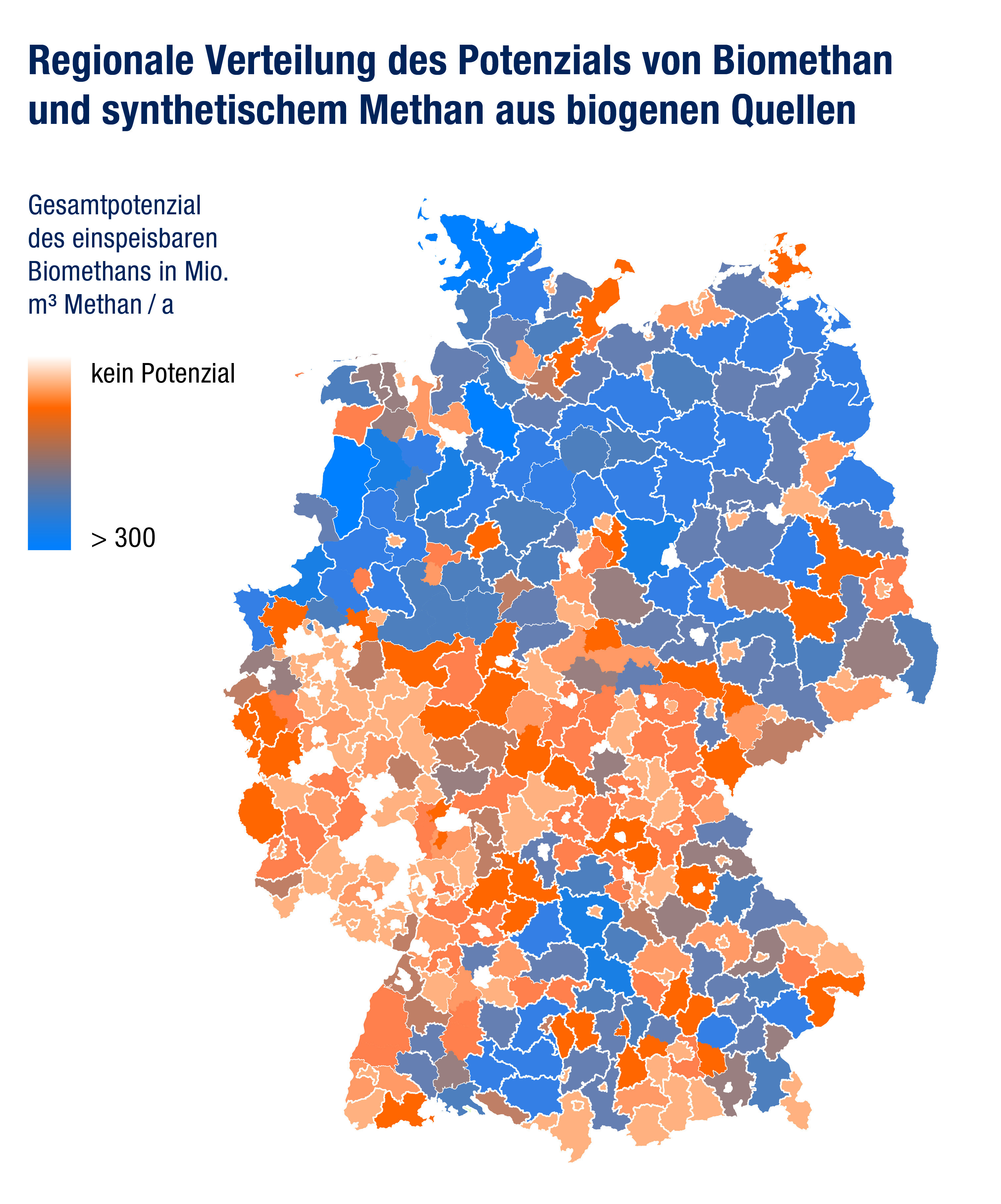 Vor allem im Norgen und vereinzelt im Süden Deutschlands gibt es großes Potenzial, in der Mitte Deutschlands dagegen kaum