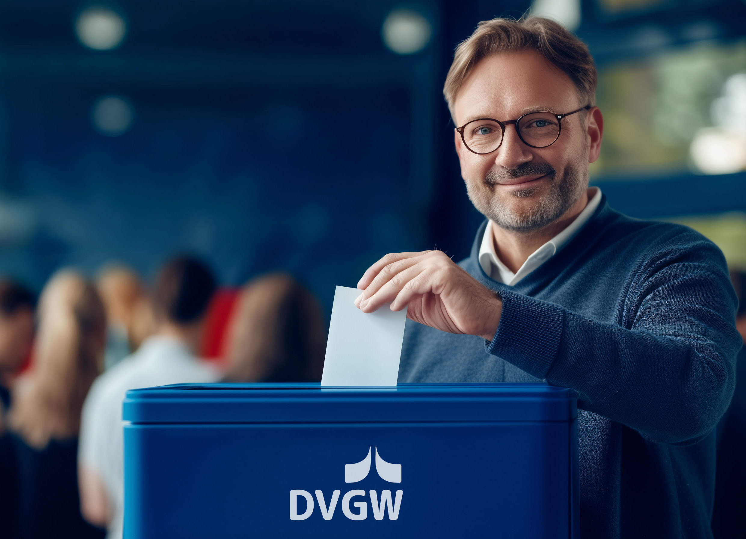 Ein Mann wirft bei einer Versammlung eine Stimmkarte in eine Wahlurne