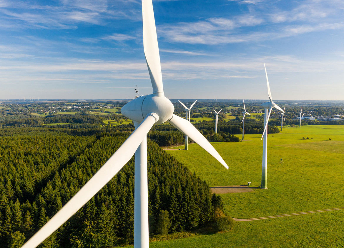 Windräder in einer Naturlandschaft