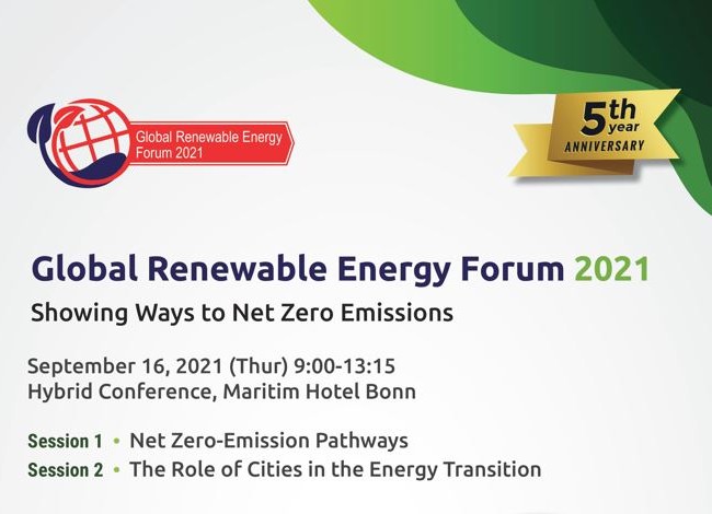 Plakat mit Daten des Global Renewable Energy Forums 2021 