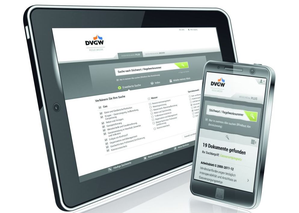 DVGW-Regelwerk Online Plus auf mobilen Endgeräten