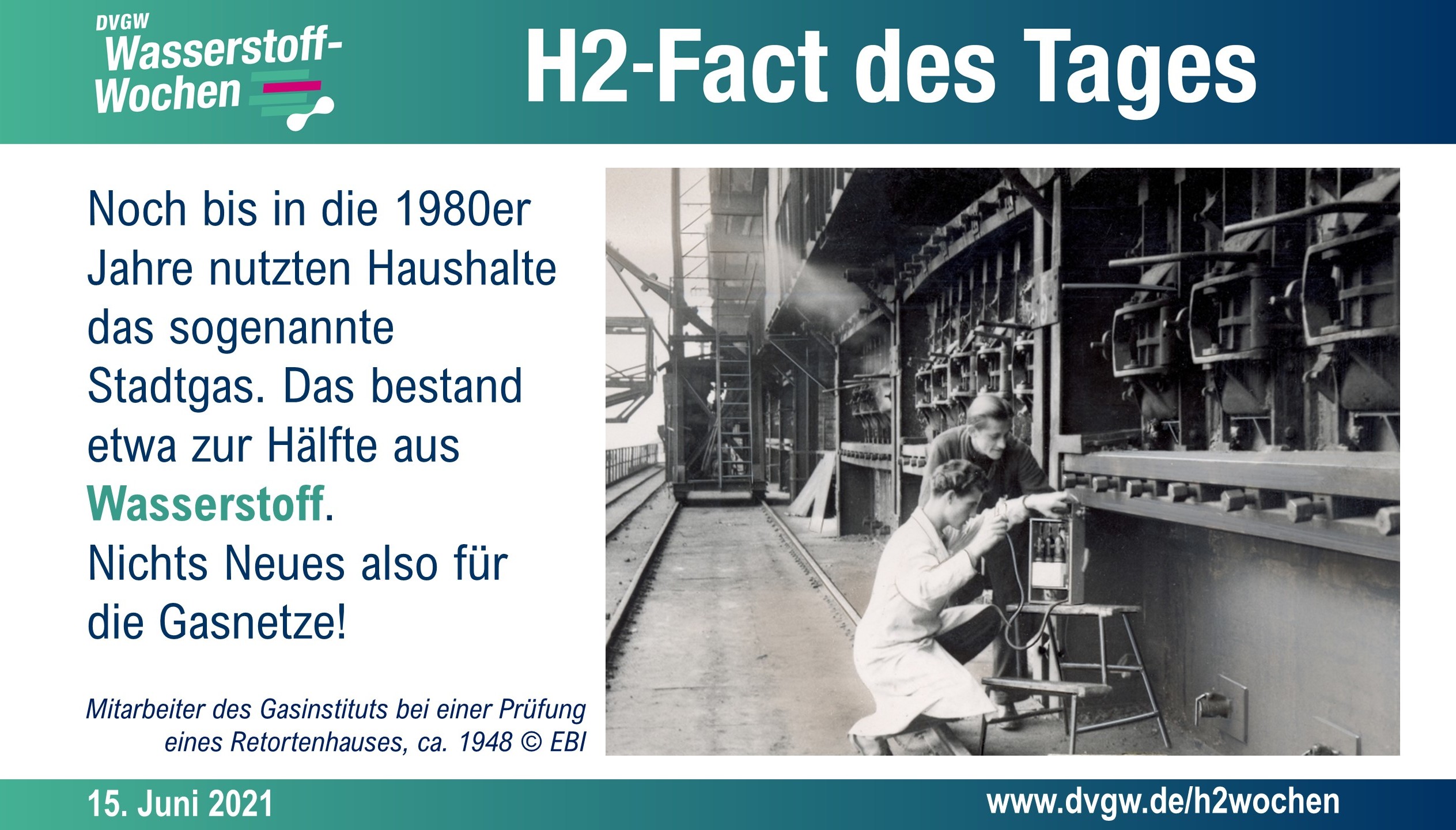 Historisches Foto: Noch bis in die 1980er Jahre nutzten Haushalte das sog. Stadtgas, das etwa zur Hälfte aus H2 bestand.