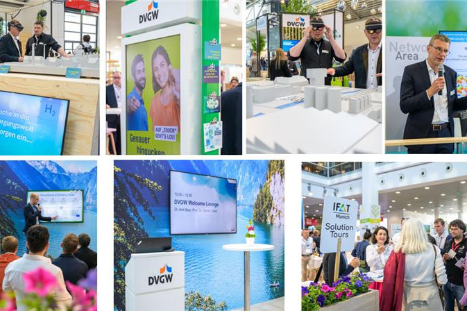 Collage von Impressionen der Programmpunkte auf der IFAT 2024 für den Jungen DVGW