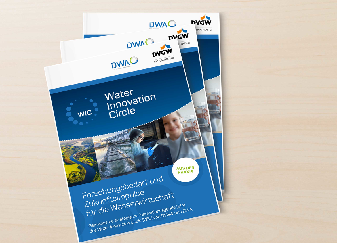 Schmuckbilder und die Unterschrift: "Gemeinsame strategische Innovationsagenda (SIA) des Water Innovation Circle (WIC) von DVGW und DWA"
