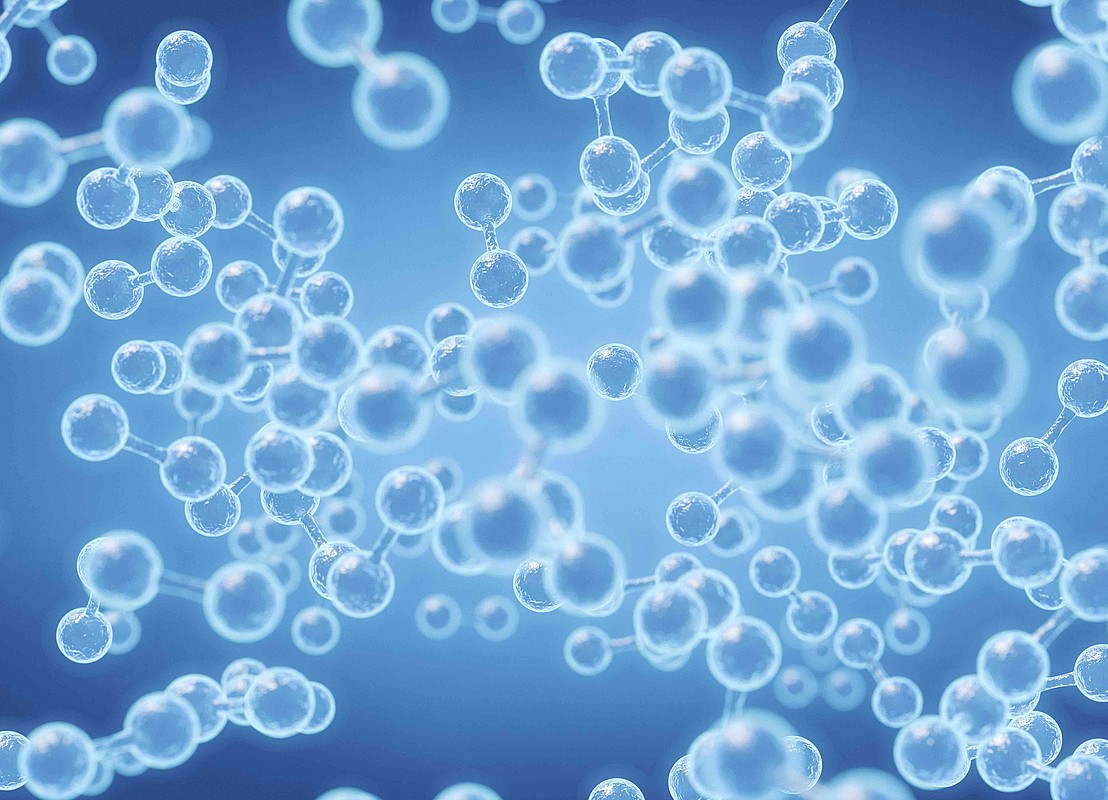 gemalte H2-Moleküle auf blauem Hintergrund