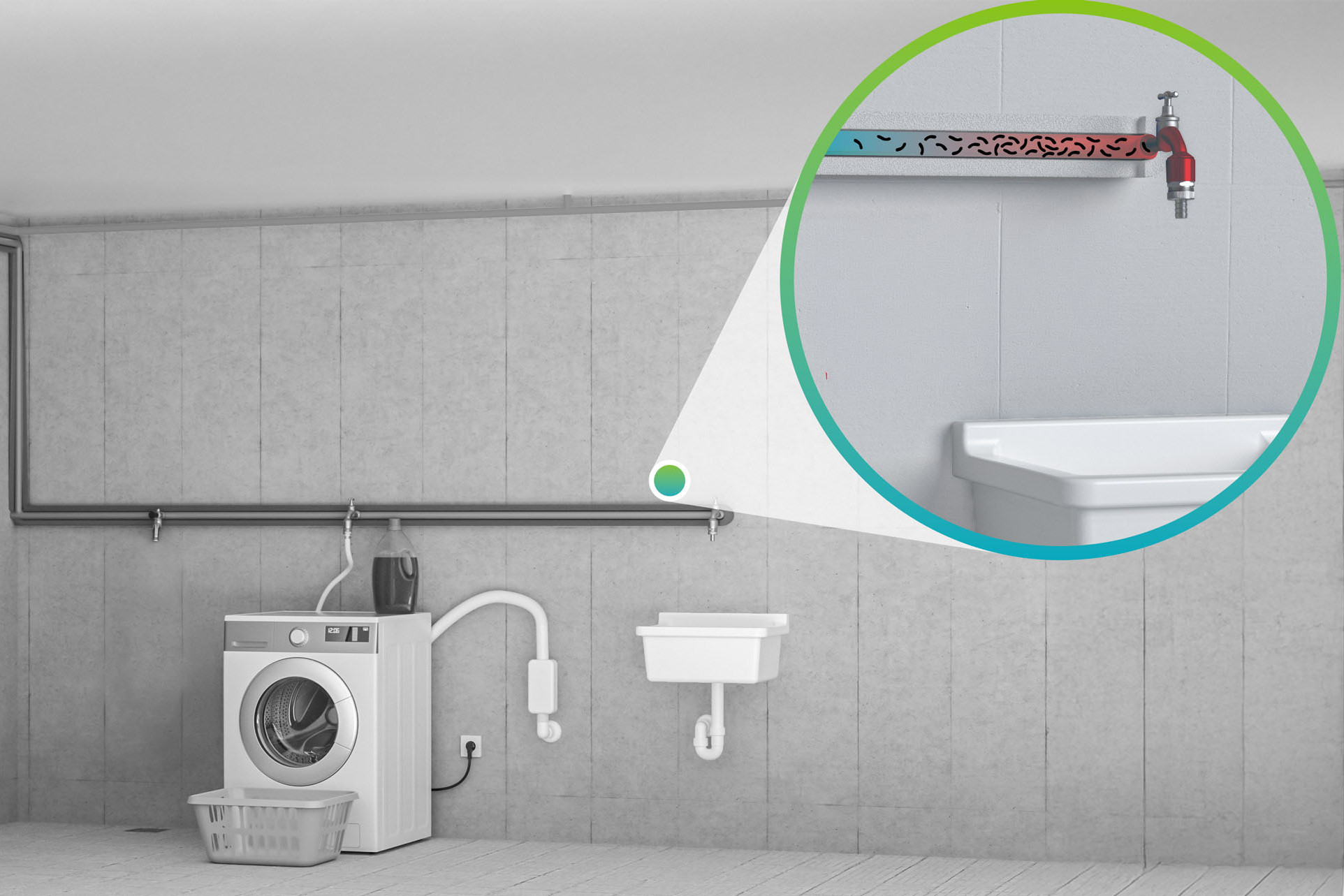 Grafik eines Kellerraums mit einem Waschbecken