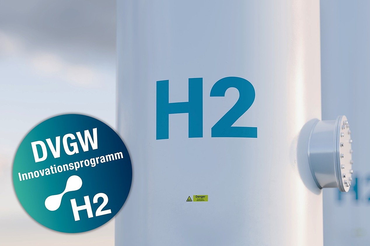 Weißer TAnk mit Wasserstoffsymbol - innovative Erzeugungsverfahren für einen schnellen Marthochlauf und eine nachhaltige Energiewende
