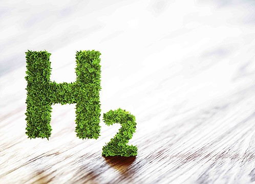 Ein aus grünen Blättern bestehendes H2, die Formel für Wasserstoff