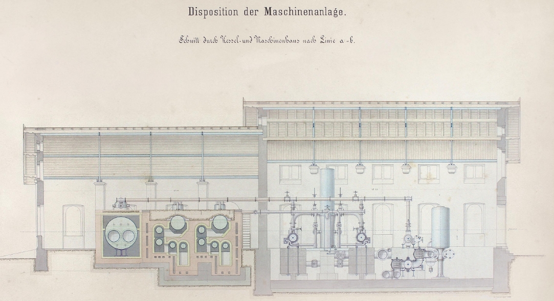 Disposition der Maschinenanlage zur Wasserhebung Karlsruhe 1872